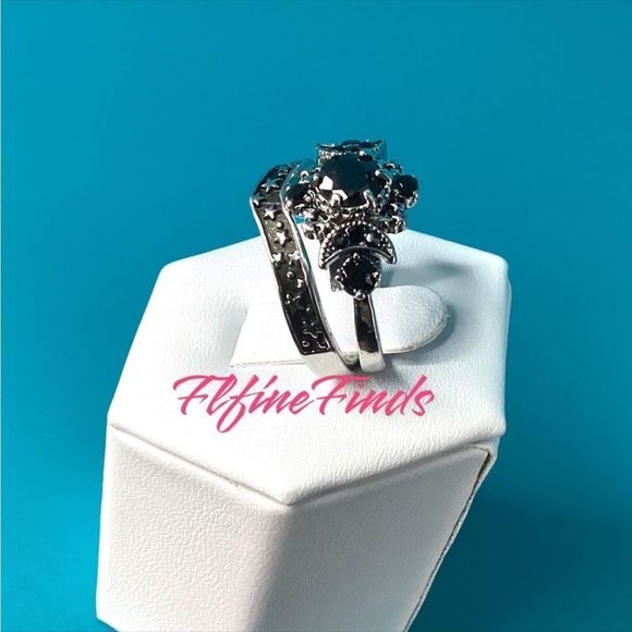 🖤⭐️Celestial Silver black Obsidian 2 piece ring.🖤⭐️ - Picture 10 of 17